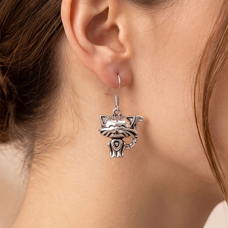 Women's Copper Retro Cat Earrings, Anti-Allergy & Fun